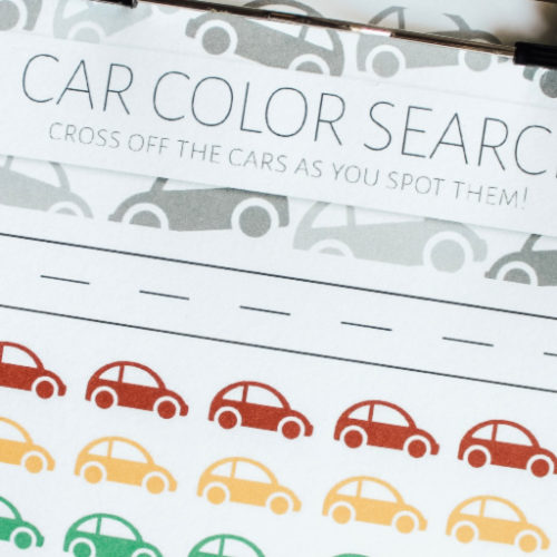 Car Color Search Road Trip Printable Game for Kids